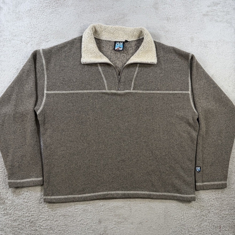 Alf Kuhl Pullover Mens Large Taupe Brown Alfpaca Fleece 1/4 Zip Sweater Hiking